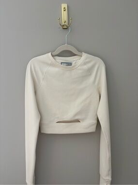 Beach Riot Francine Cream Textured Cropped Long-Sleeve Top